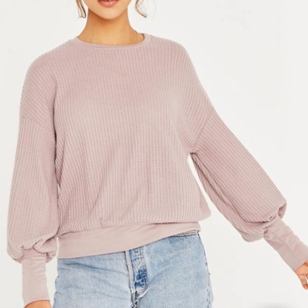 Project Social T Silas Puff Long Sleeve Waffle Knit Thermal Pink Small